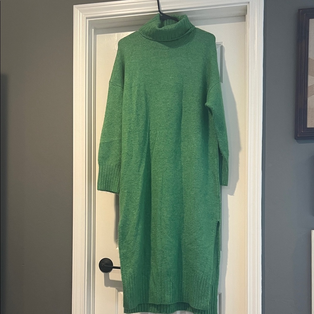 Emerald Green Turtleneck Sweater Dress